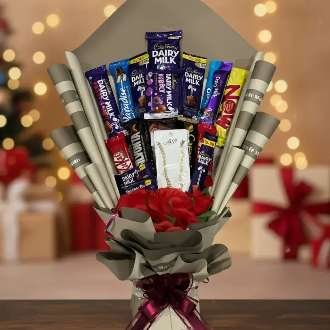 Chocolate Bouquet with Red Roses