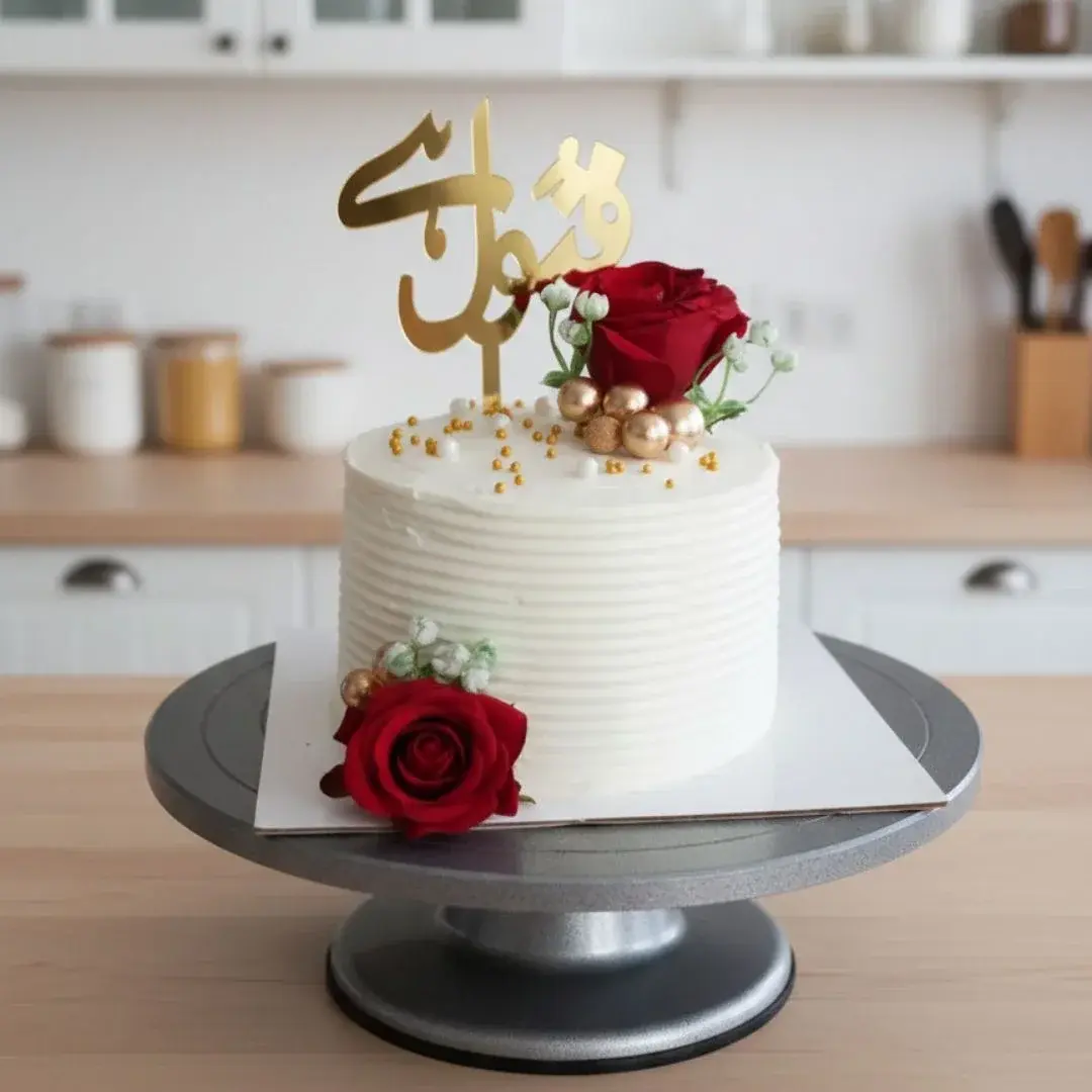 White Buttercream Nikkah Cake with Red Roses